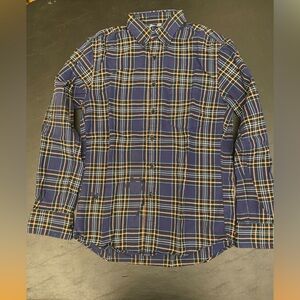 Uniqlo Navy Plaid Shirt with Orange and Green Accents